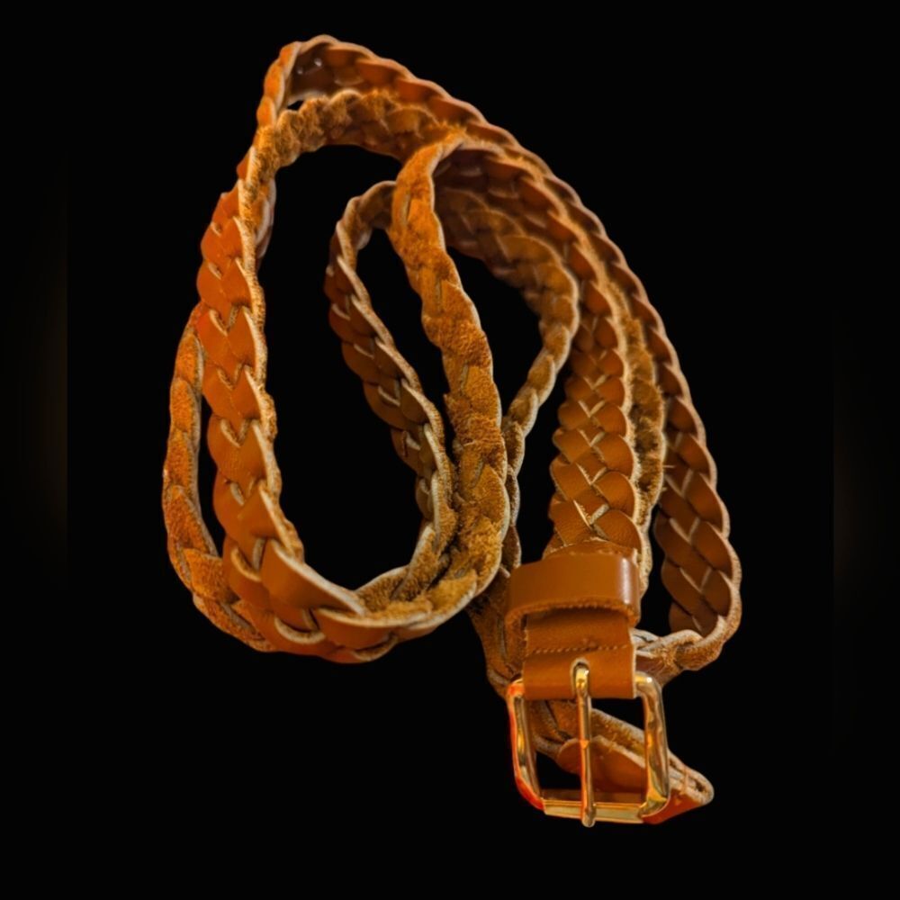 Women's vintage leather braided long belt